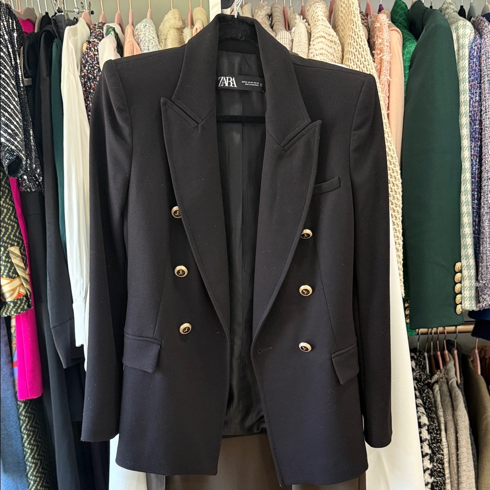 Zara Black Blazer with Gold Accents